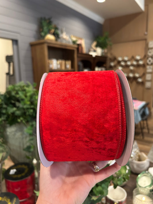 Velvet Metallic Dupion Fused Red Ribbon