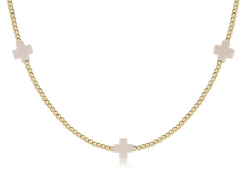 15" Signature Cross 2mm Bead Choker - Off White