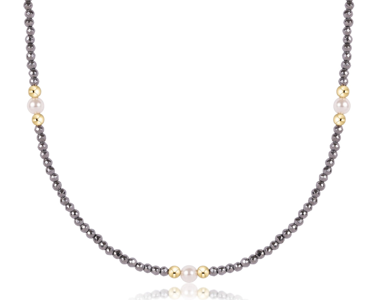 Beaded Purpose Pearl Silver Faceted Hematite Choker