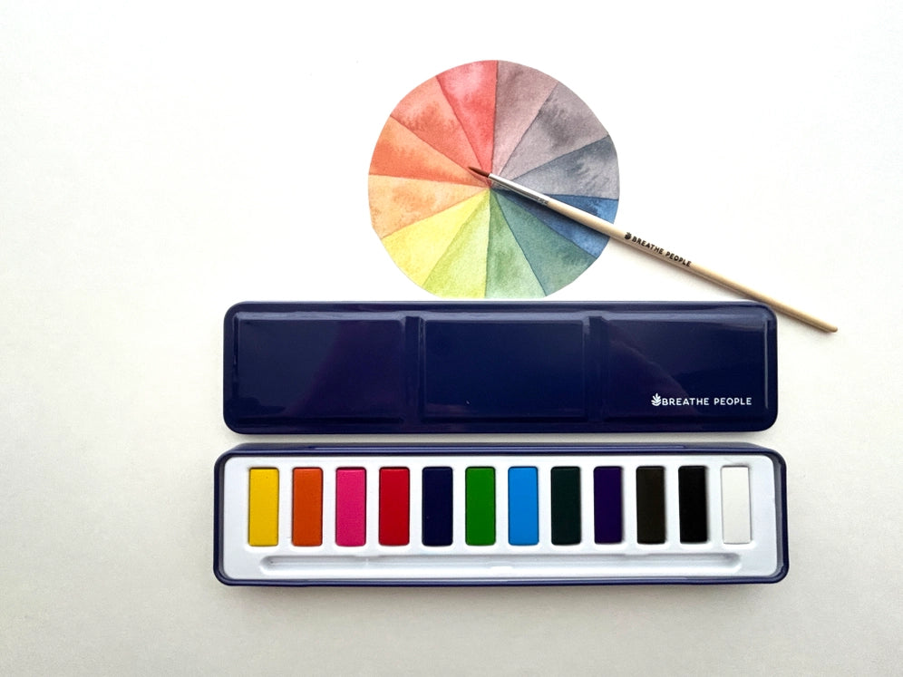 Watercolor Set - 12 Artist Grade Colors + Wood Brush