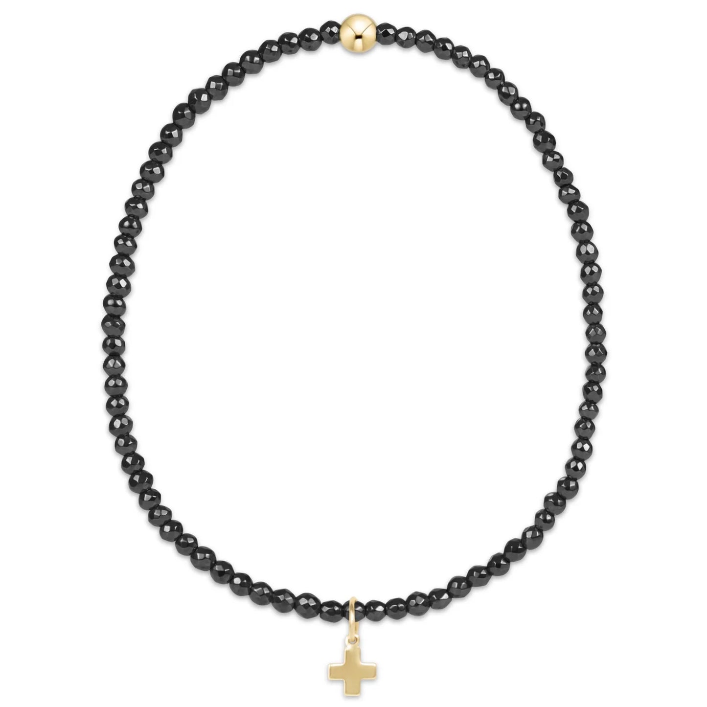 Faceted Hematite Signature Cross Bead Bracelet