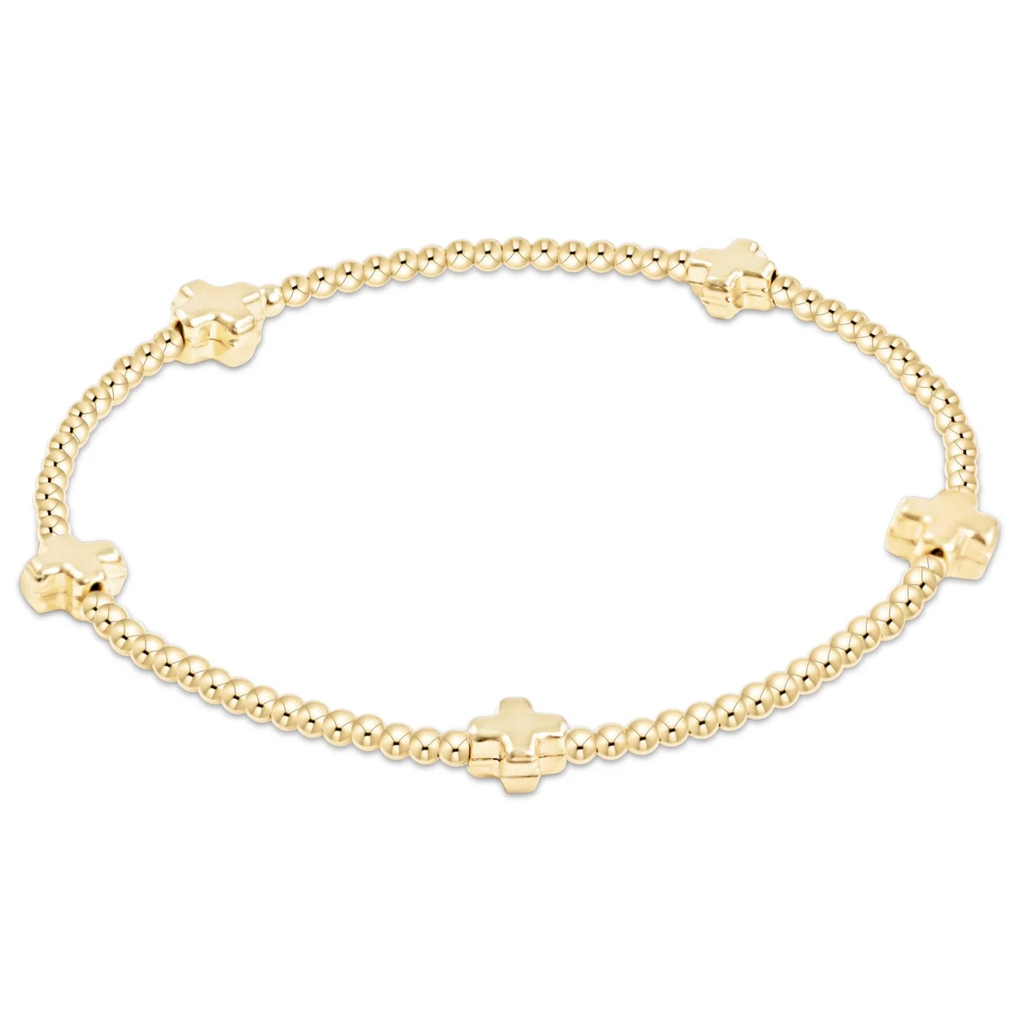 Gold Signature Cross 2mm Bead Bracelet