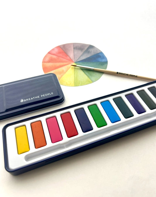 Watercolor Set - 12 Artist Grade Colors + Wood Brush
