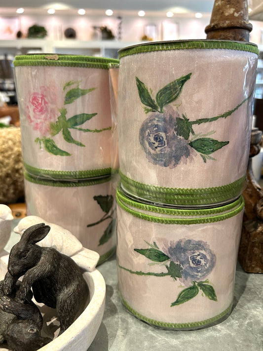 Floral Signature Print Fused Back Ribbon