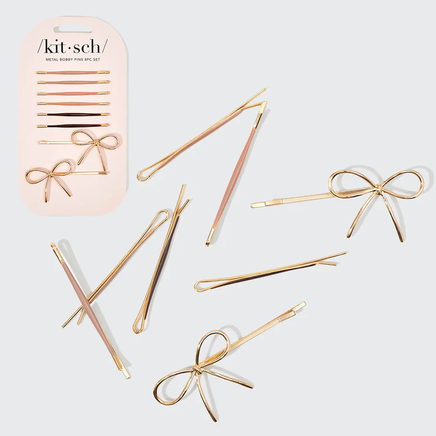 Metal Enamel Puffy & Bow Bobby Pins 8pk