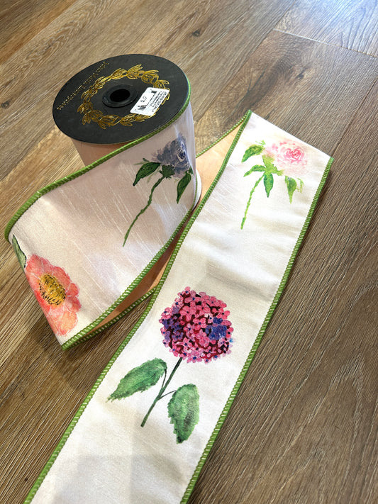 Floral Signature Print Fused Back Ribbon