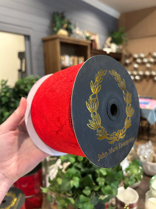 Velvet Metallic Dupion Fused Red Ribbon