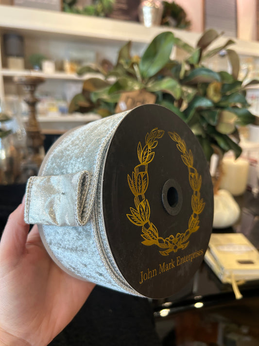 Velvet Metallic Silver Dupion Fused Aqua Ribbon