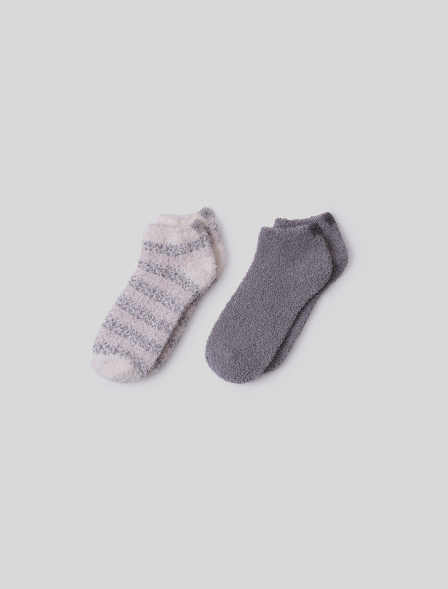 CozyChic Heathered Stripe Ankle Sock Set - Dove Gray Multi