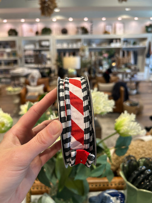 Candy Cane Stripe w/ Black & White Trim Ribbon