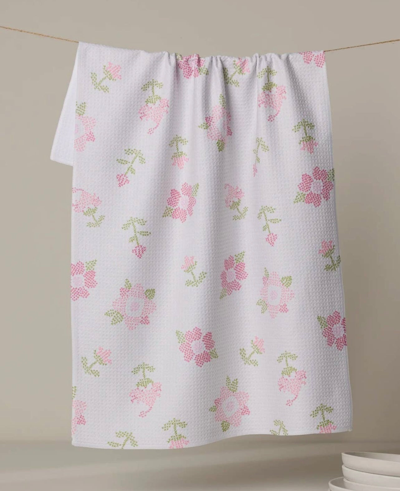 Cross Stitch Floral Tea Towel