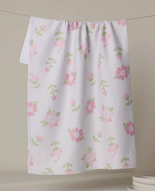 Cross Stitch Floral Tea Towel