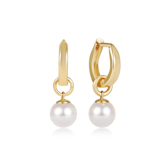Gold Huggie 0.5" Hoop - Pearl 8mm Charm
