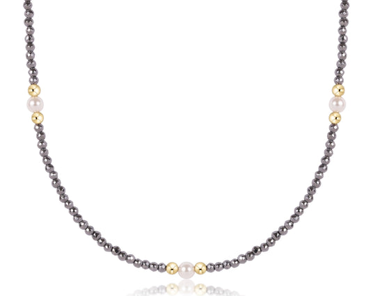Beaded Purpose Pearl Silver Faceted Hematite Choker