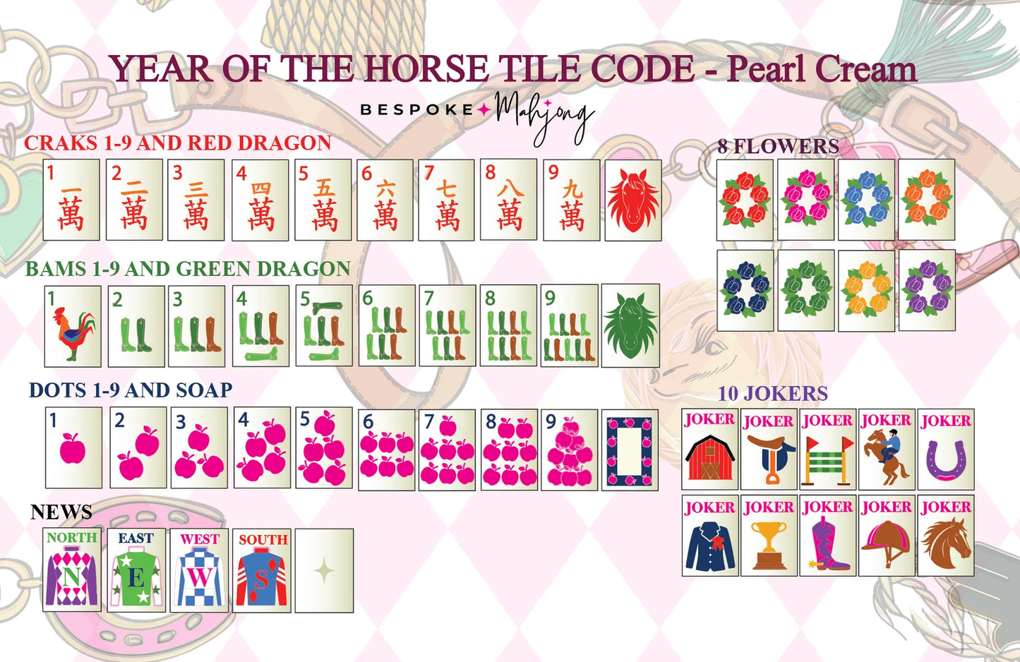 Year of the Horse Mahjong Tiles - Pearl Cream