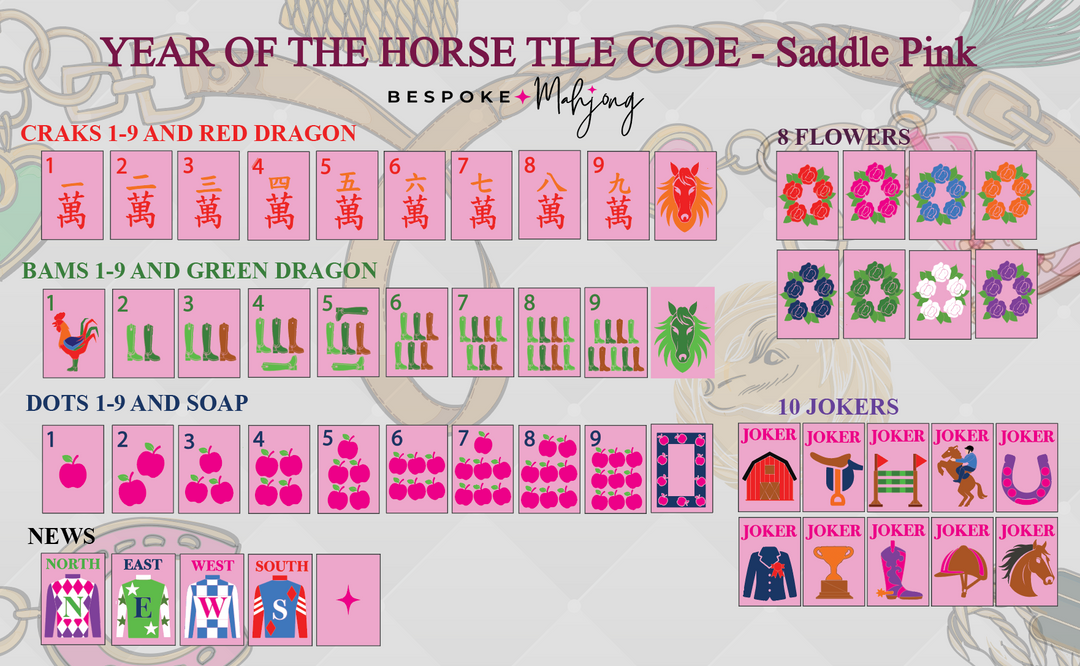 Year of the Horse Mahjong Tiles - Saddle Pink