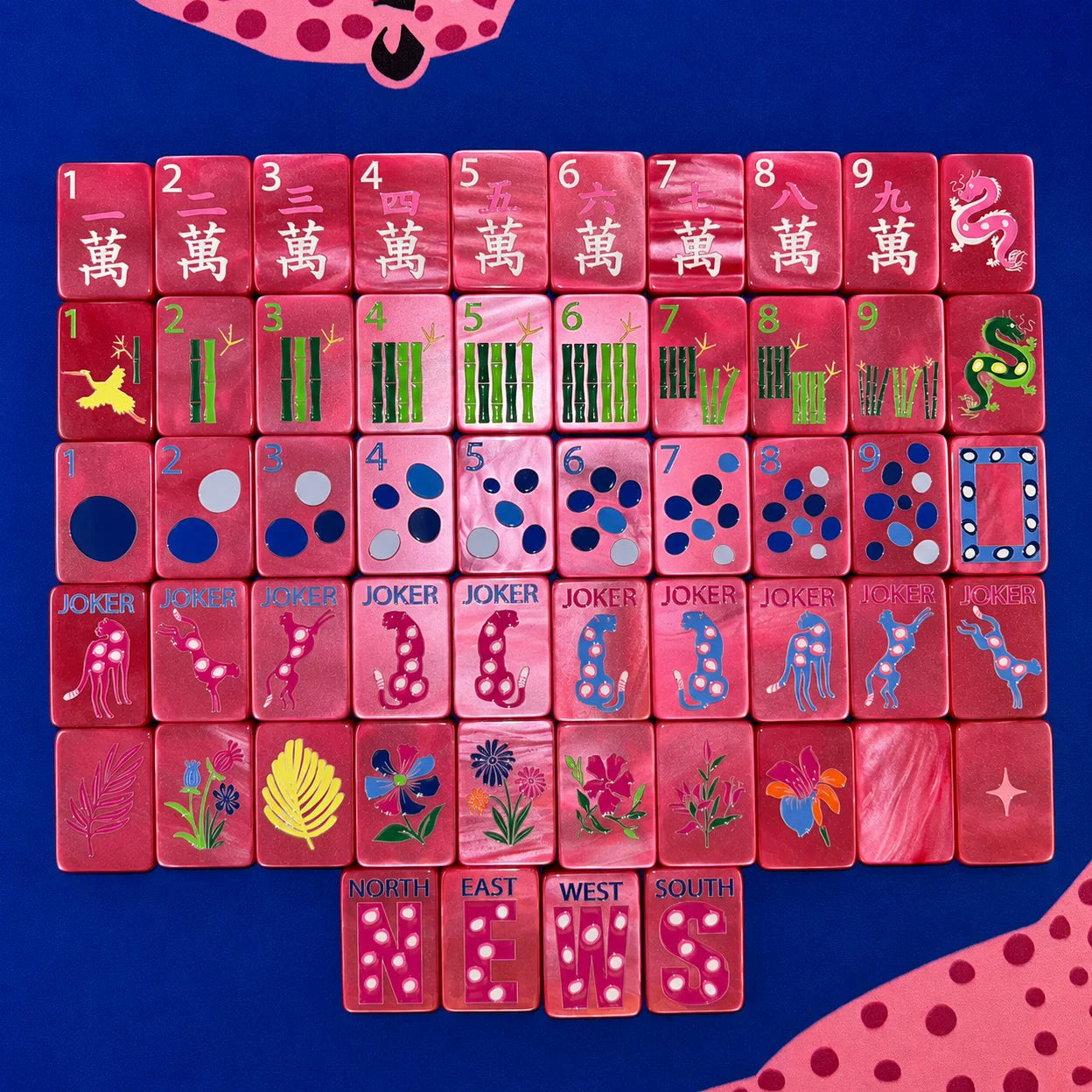 Springtime Safari Mahjong Tiles - Wild Pink Pearl