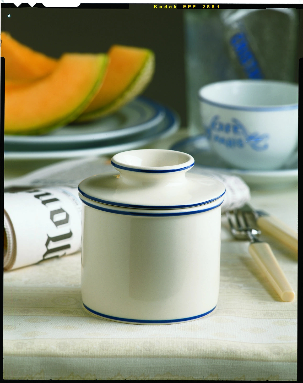 The Original Butter Bell Crock - Le Bistro Blue Trim