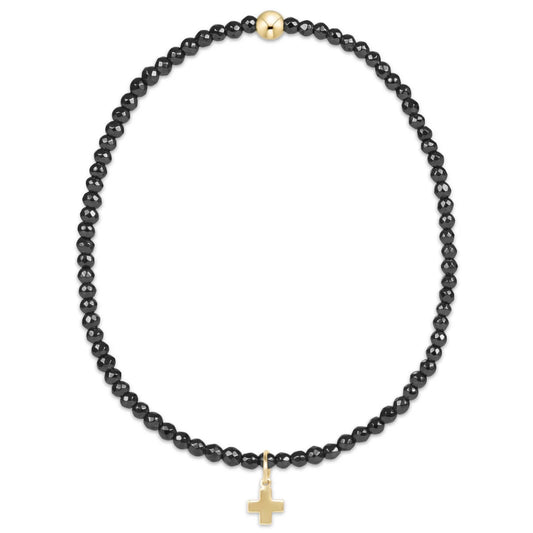 Faceted Hematite Signature Cross Bead Bracelet
