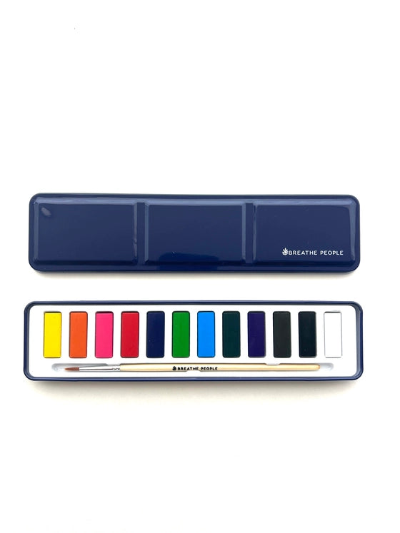 Watercolor Set - 12 Artist Grade Colors + Wood Brush