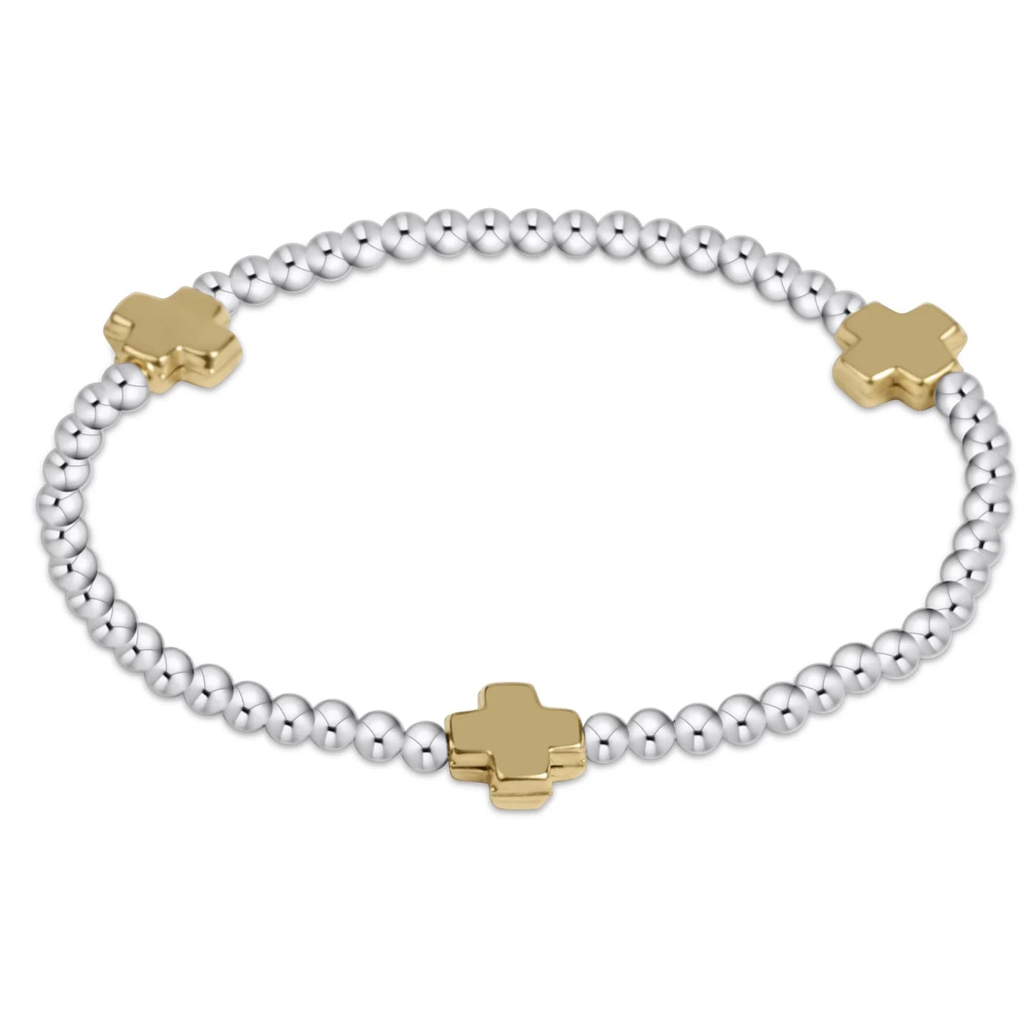 Signature Cross 3mm Bead Bracelet - Mixed Metal