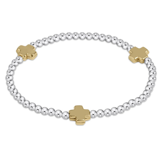 Signature Cross 3mm Bead Bracelet - Mixed Metal